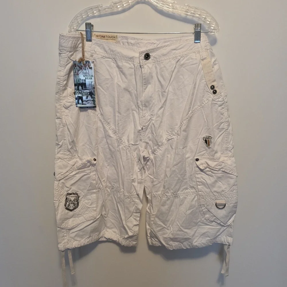 Vintage Stone Touch Cargo Shorts Skater Baggy Combat White Grunge Long 40 NWT